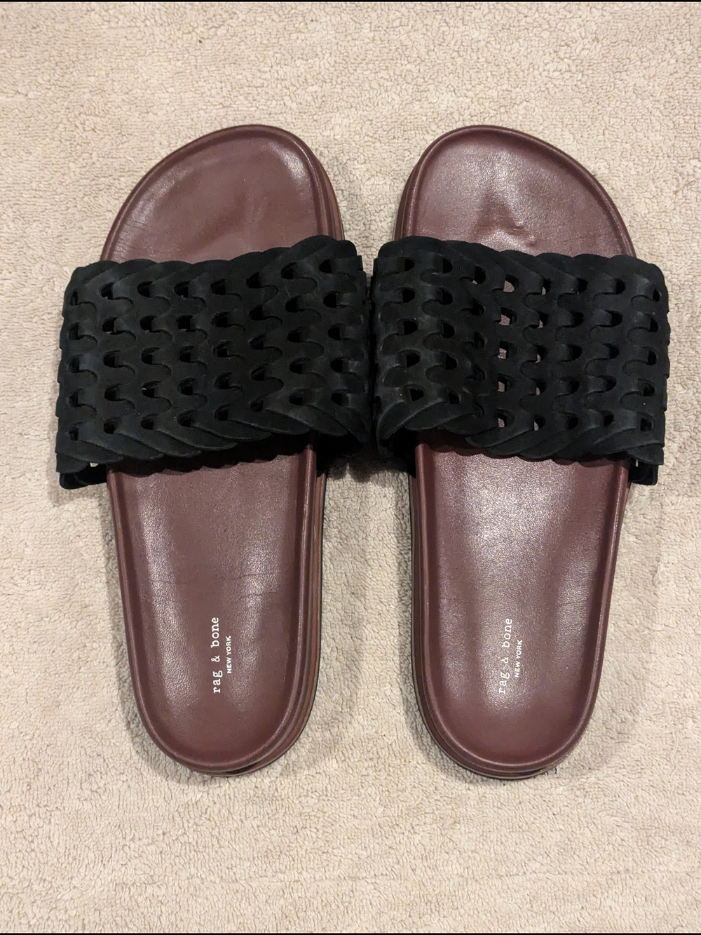 rag & bone Bailey Black Woven Leather Slide Sandals Size 10 EUC $75